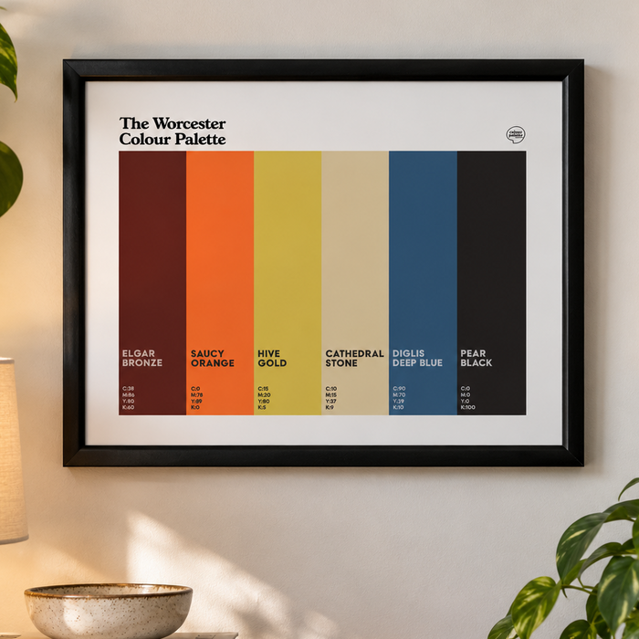 Framed Worcester artwork featuring the colours of Worcester