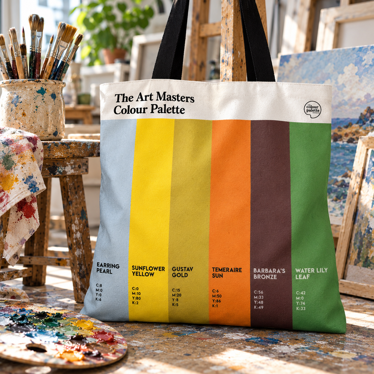 Art masterpieces colour palette tote bag