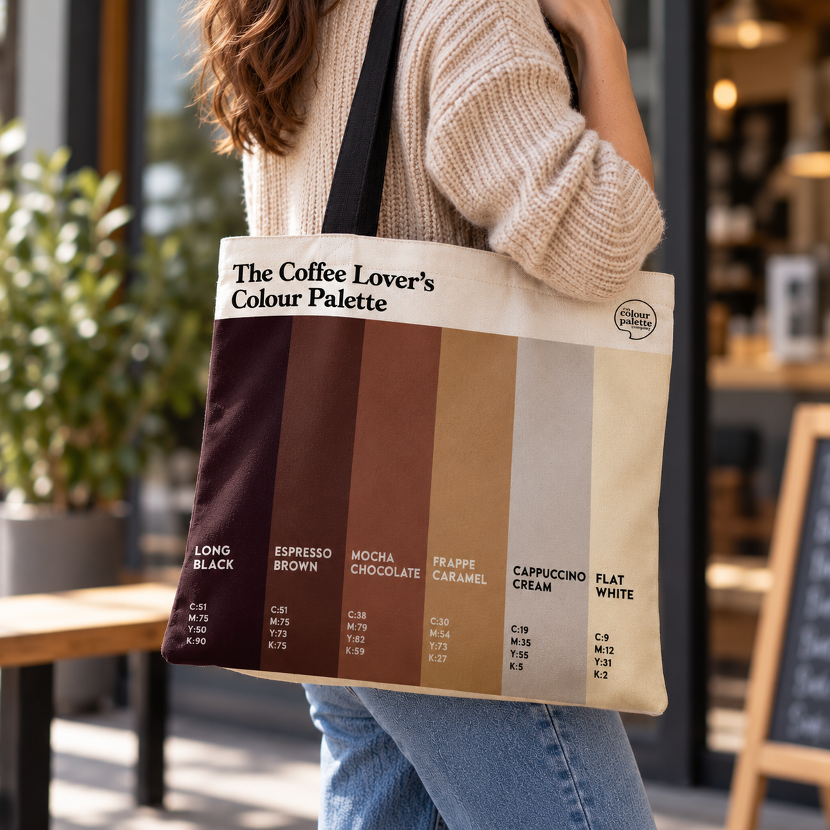coffee lovers tote bag featuring the colours of coffee