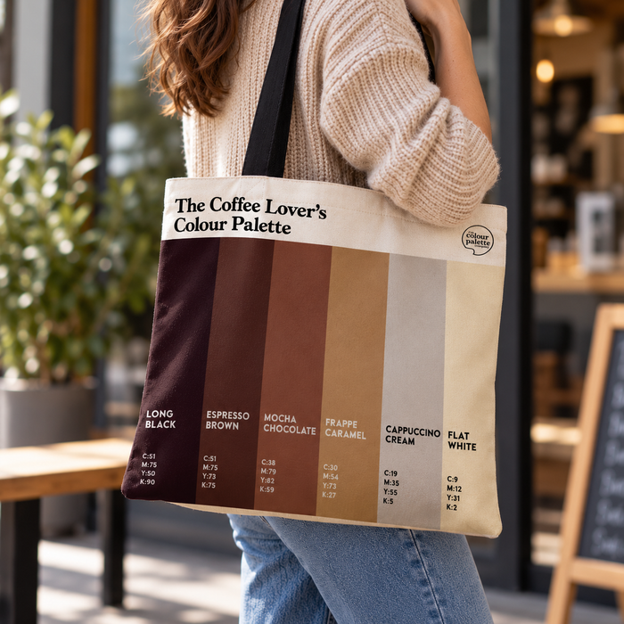 coffee lovers tote bag featuring the colours of coffee