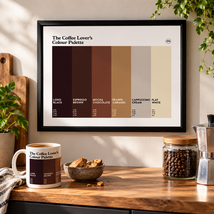 Coffee lovers framed wall art in a black frame