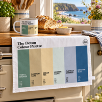 Devon Colour Palette tea towel and enamel mug