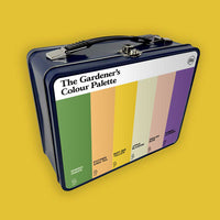 Gardeners metal storage and lunch box featuring the colours of gardening