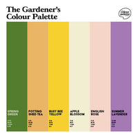 The Gardener’s Colour Palette design featuring six colour swatches relating to gardening