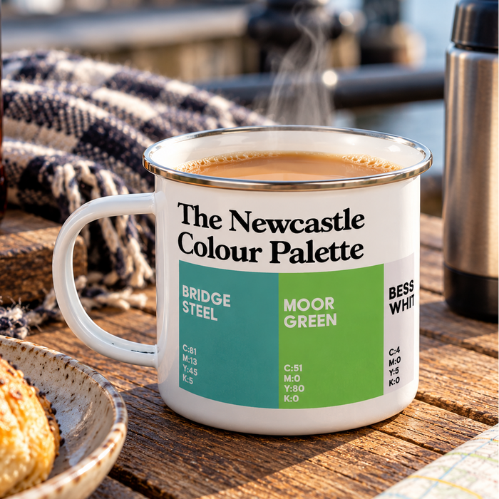 Newcastle enamel mug featuring the colours of Newcastle