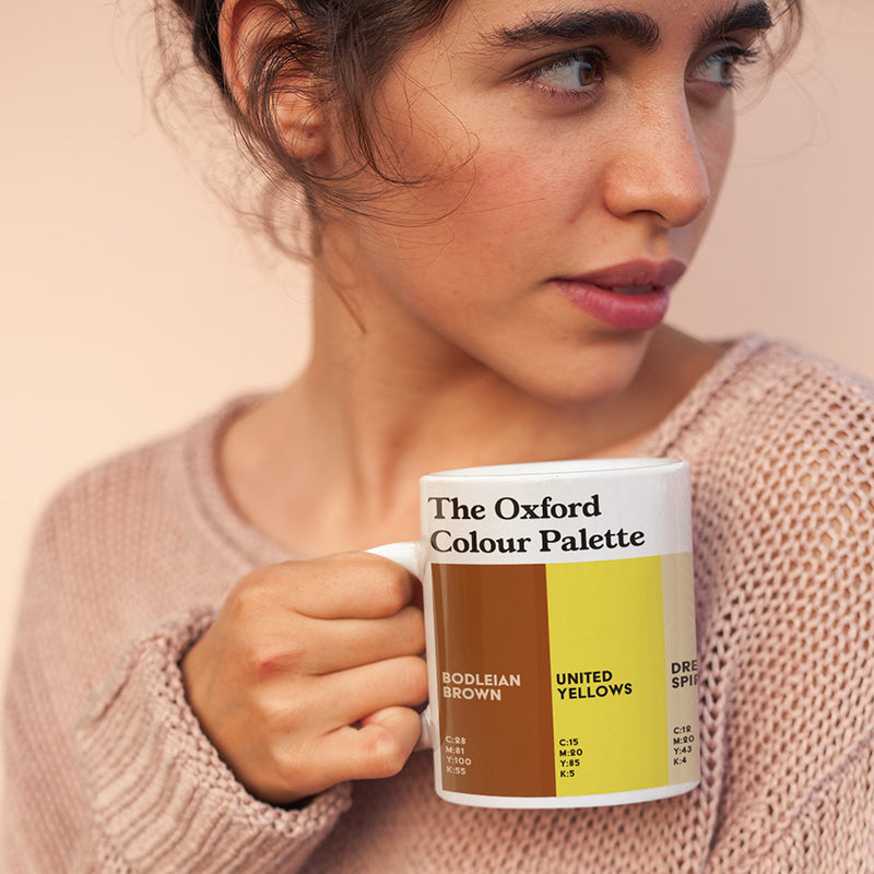 Oxford Colour Palette enamel camping mug featuring colours inspired by Oxford University, the Bodleian Library, Oxford United and the city’s literary heritage.