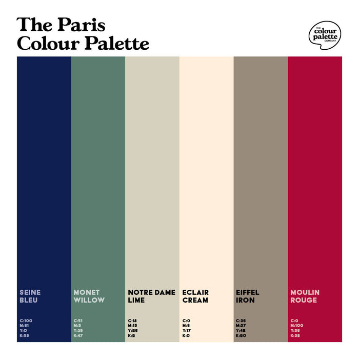 The Paris Colour Palette featuring the colours of Paris France in six colour swatches
