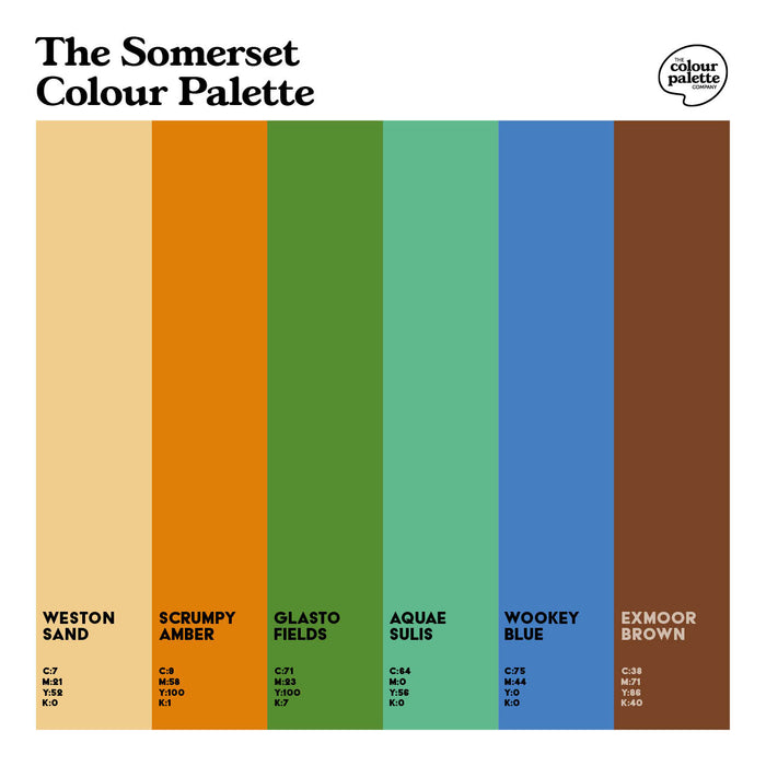 The Somerset Colour Palette design featuring six colours representing Somerset