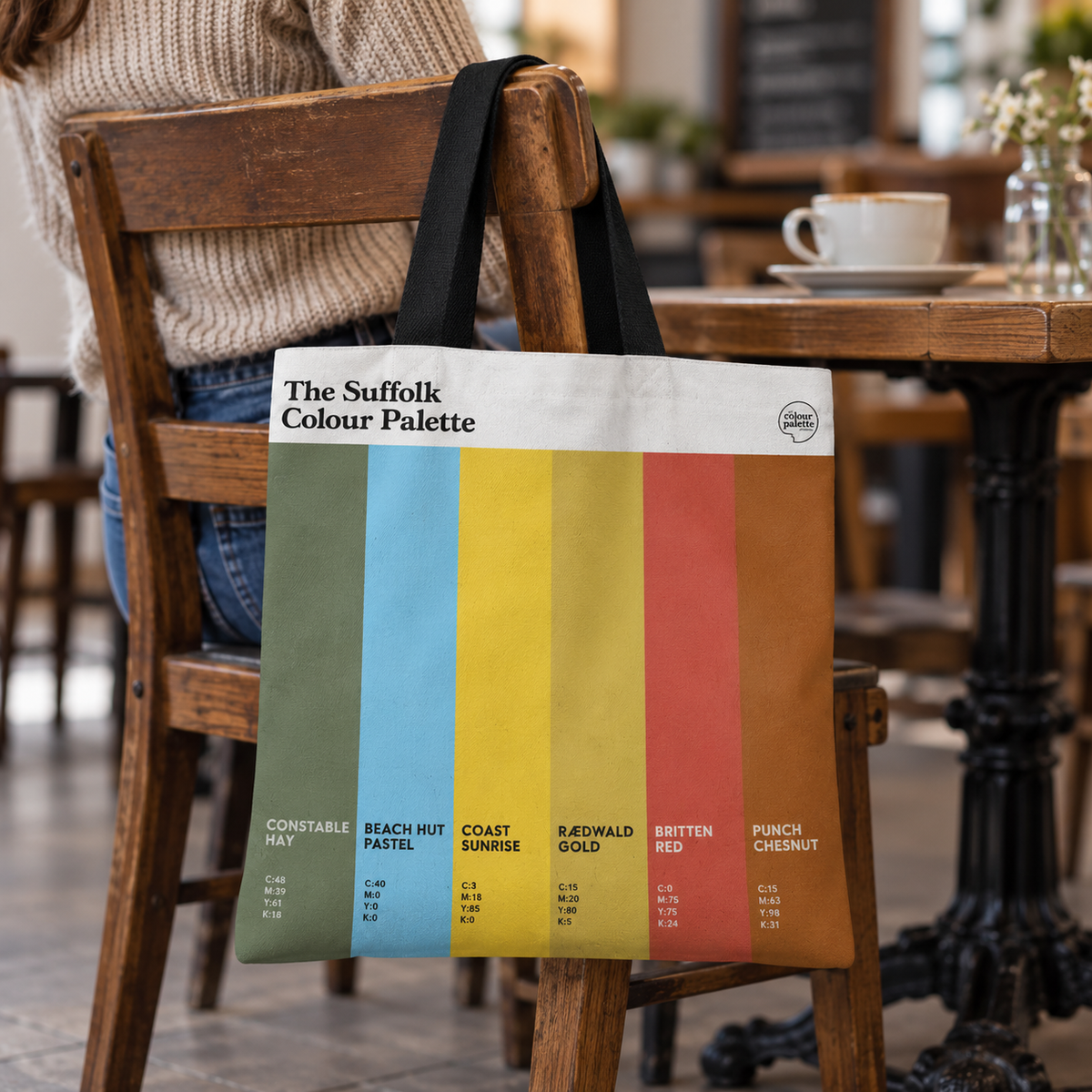 Suffolk tote and days out bag featuring the six colours of Suffolk