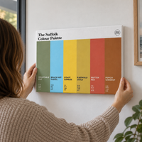 Suffolk Colour Palette canvas wall art featuring six colours inspired by Constable Country, Suffolk’s coastal scenery and Sutton Hoo.