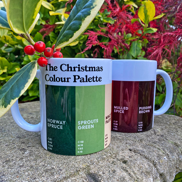 Christmas Colour Palette mug featuring the colours of Christmas